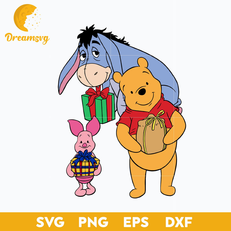 Pooh Piglet Eeyore Christmas SVG, Pooh Christmas SVG PNG DXF EPS Digital File.