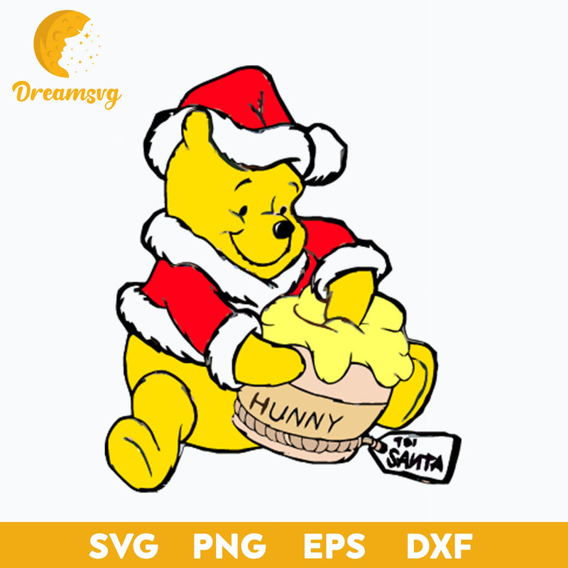 Winnie Pooh Santa Christmas SVG, Christmas SVG PNG DXF EPS Digital File.