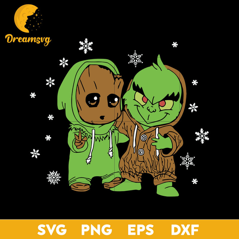 Baby Groot And Grinch SVG, Christmas SVG, PNG DXF EPS Digital File.