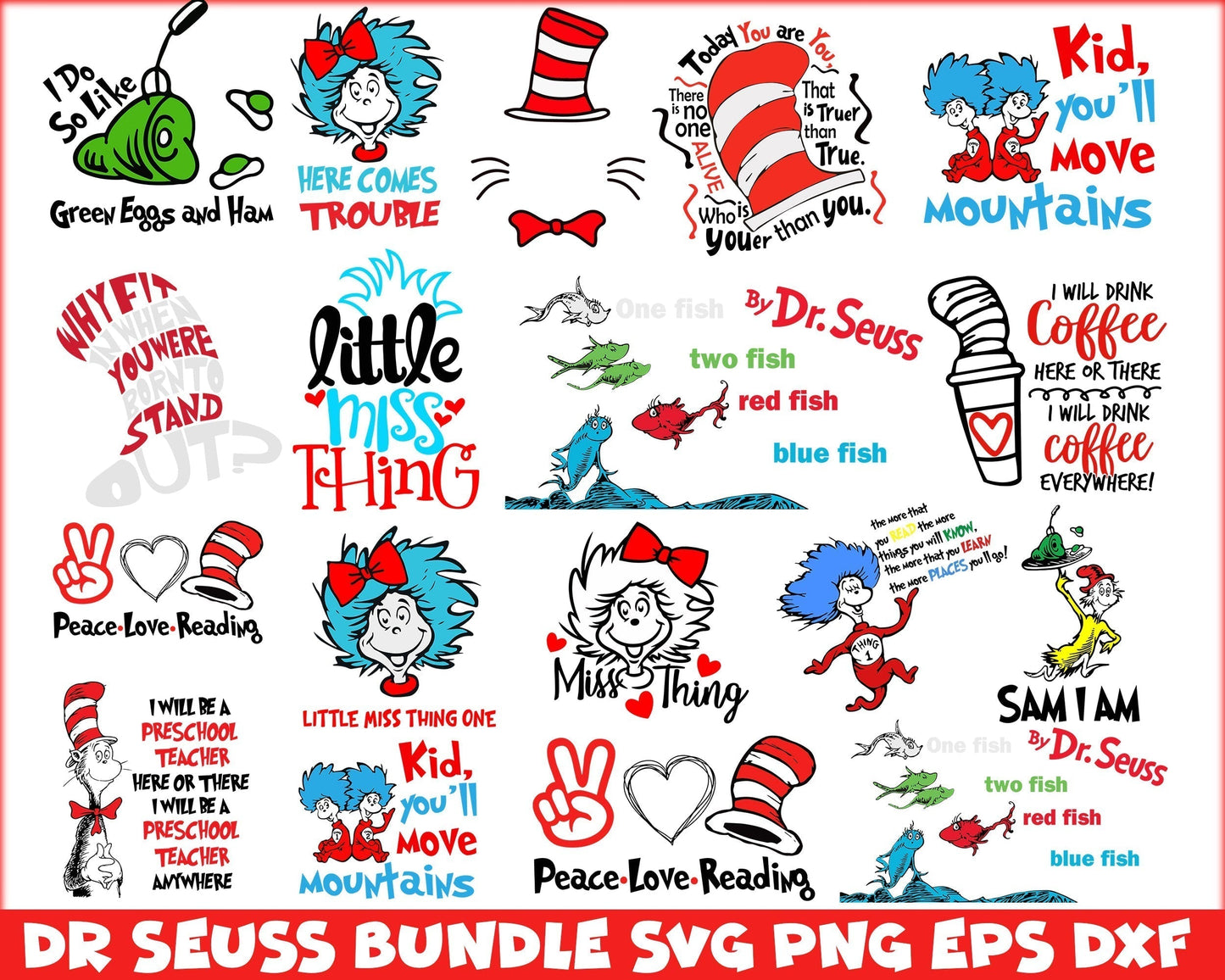 Dr Seuss Svg, Cat In The Hat SVG, Dr Seuss Hat SVG, Green Eggs And Ham Svg, Dr Seuss for Teachers Svg