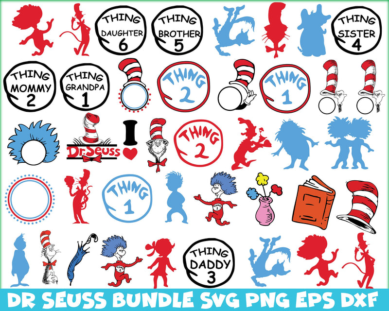 Bundle 3 - Dr Seuss Svg, Cat In The Hat SVG, Dr Seuss Hat SVG, Green Eggs And Ham Svg, Dr Seuss for Teachers Svg, Png, Eps, Dxf