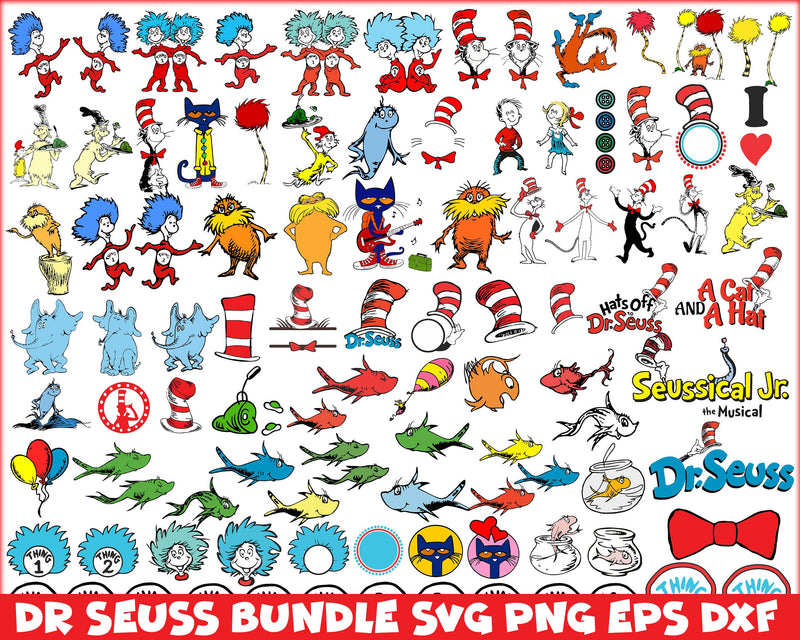 Bundle 6 - Dr Seuss Svg, Cat In The Hat SVG, Dr Seuss Hat SVG, Green Eggs And Ham Svg, Dr Seuss for Teachers Svg, Png, Eps, Dxf