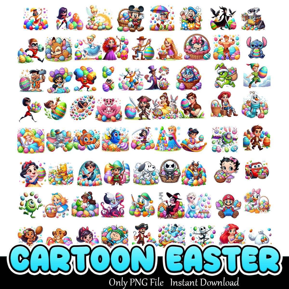 Easter Bunny Cartoon Bundle PNG Cartoon Easter PNG Instant Download