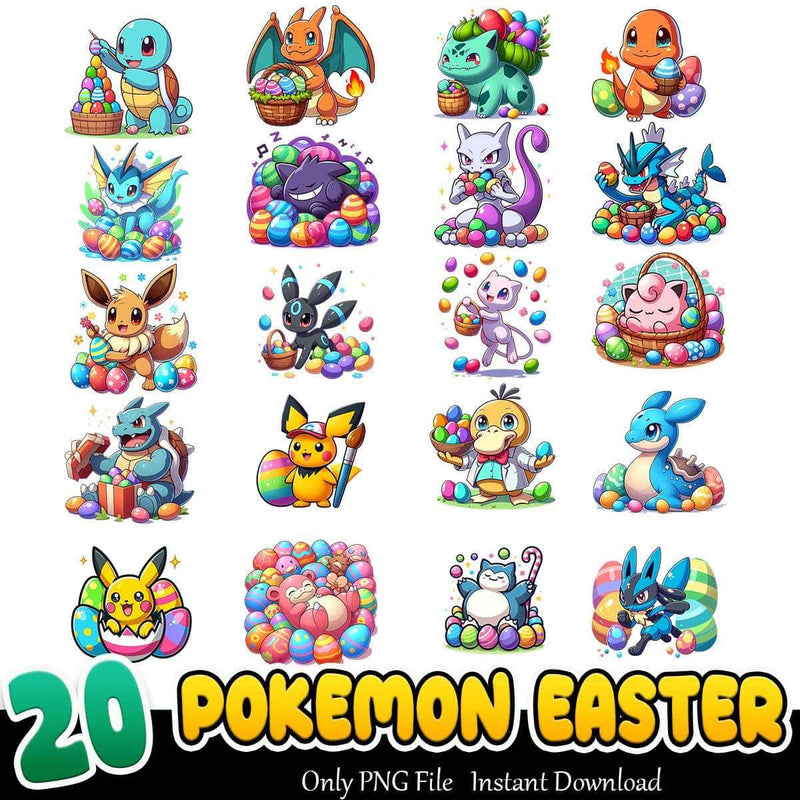 Pokemon Easter Bundle PNG 20+ Pikachu Bunny PNG Instant Download