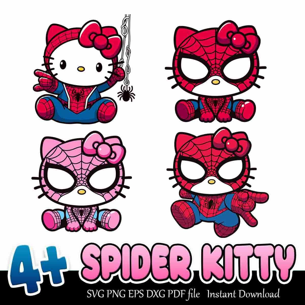 Spider Kitty Bundle SVG PNG EPS DXF PDF 4+ Bunny Heroes SVG Instant Download