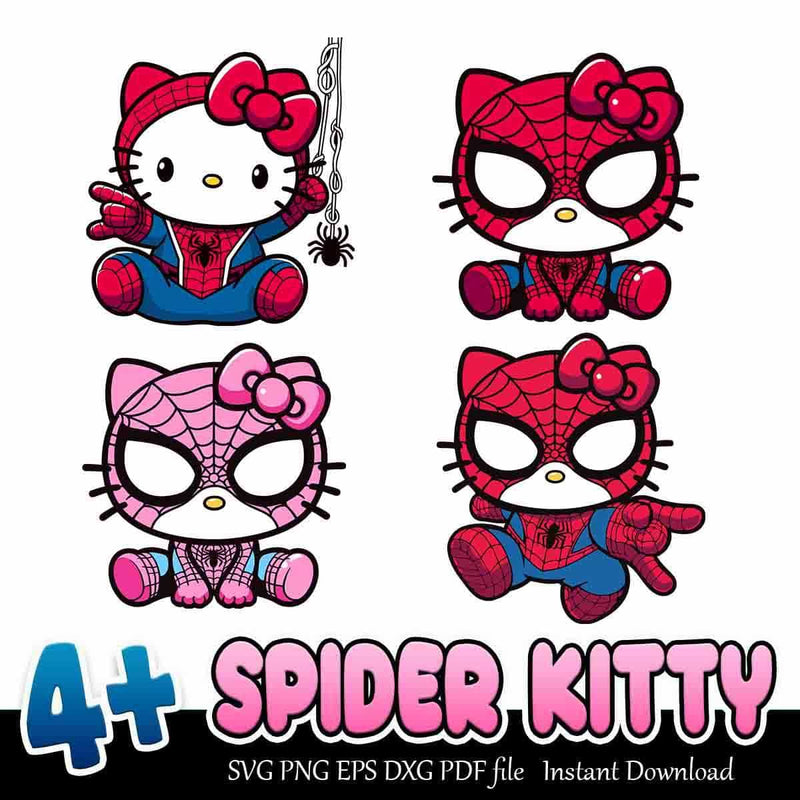 Spider Kitty Bundle SVG PNG EPS DXF PDF 4+ Bunny Heroes SVG Instant Download