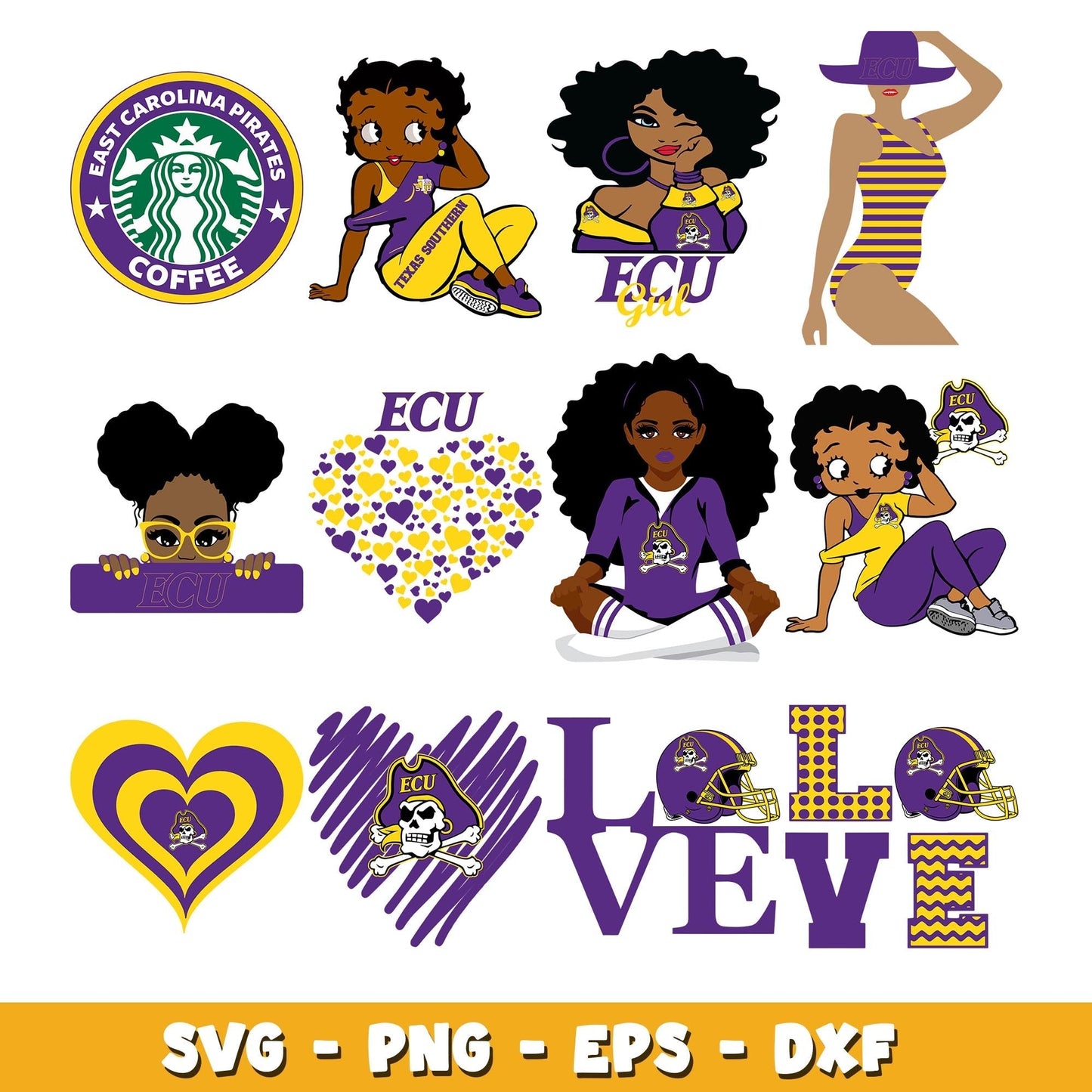 East Carolina Pirates Love girl Bundle svg, East Carolina Pirates logo svg, ncaa svg