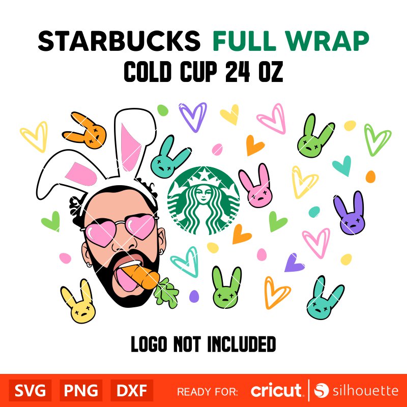 Easter Bad Bunny Full Wrap Svg, Starbucks Svg, Coffee Ring Svg, Cold Cup Svg, Cricut, Silhouette Vector Cut File