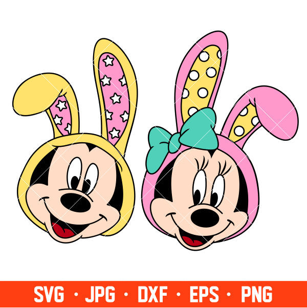 Easter Bunny Mickey &amp; Minnie Svg, Free Svg, Daily Freebies Svg, Cricut, Silhouette Vector Cut File