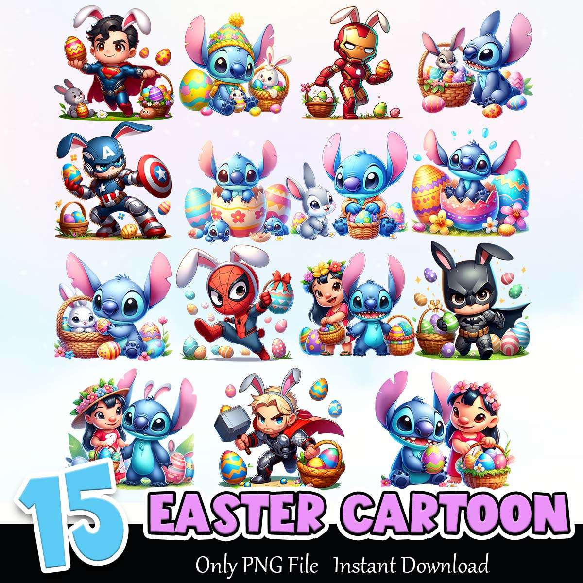 Easter Cartoon Bundle PNG Instant Download