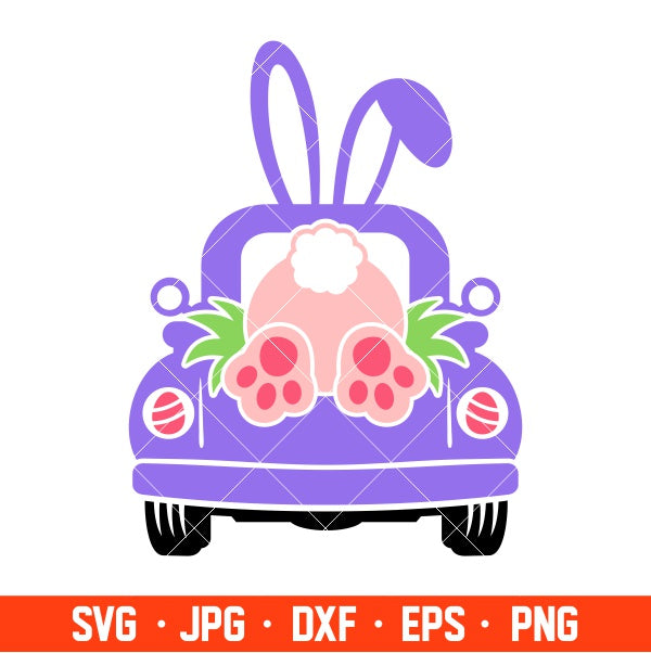 Easter Truck Rabbit Back Svg, Happy Easter Svg, Easter egg Svg, Spring Svg, Cricut, Silhouette Vector Cut File