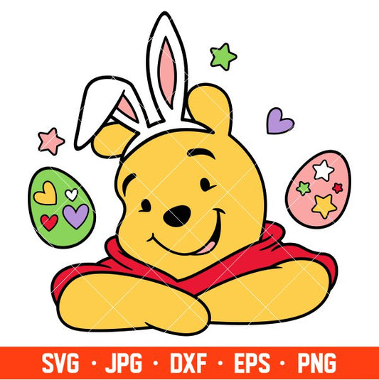 Easter Winnie the Pooh Svg, Easter Bunny Svg, Happy Easter Svg, Disney Svg, Cricut, Silhouette Vector Cut File