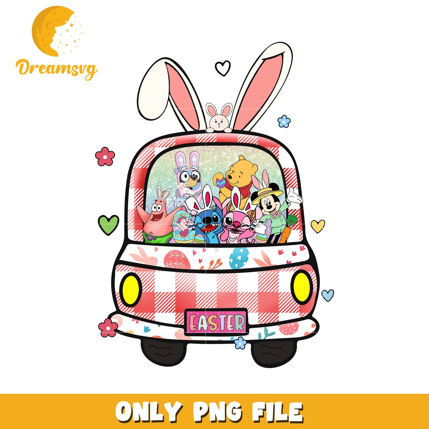 Easter Bunny Car PNG Cute Cartoon Characters