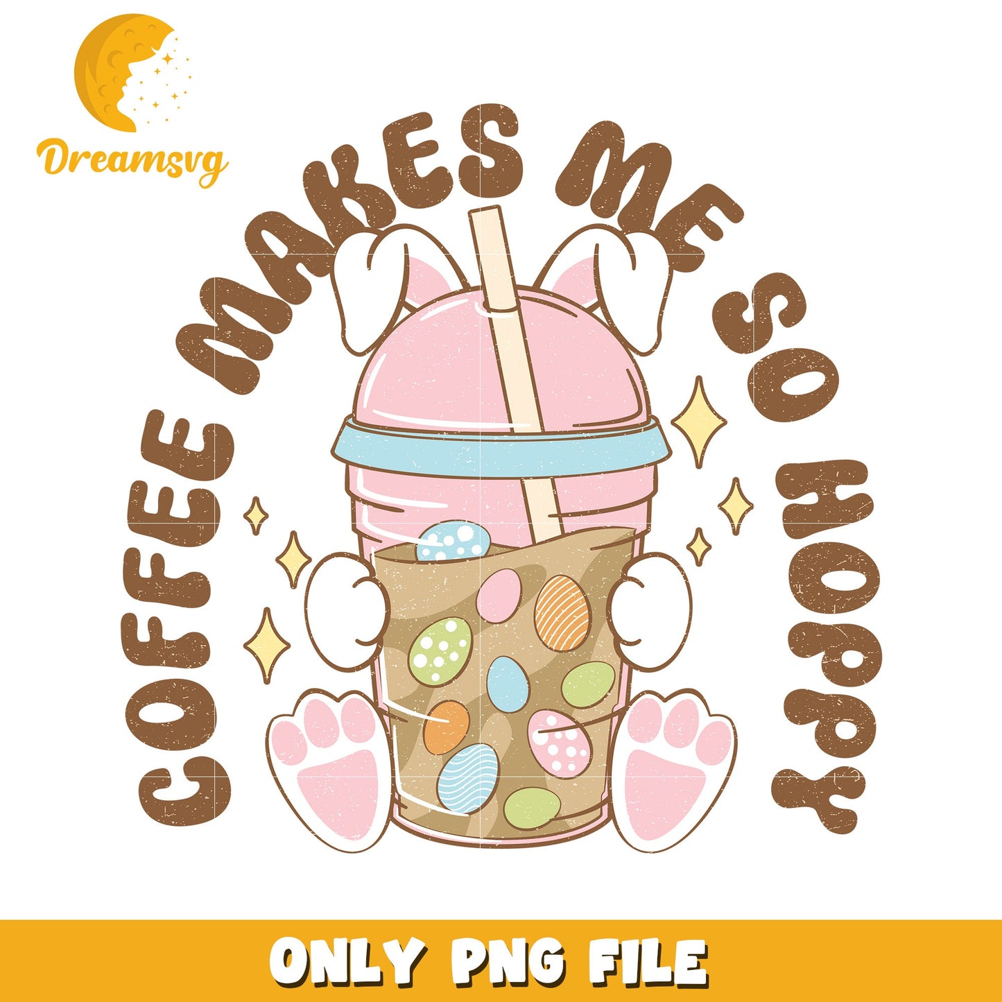 Easter Bunny Coffee PNG Cute Happy Coffee Design