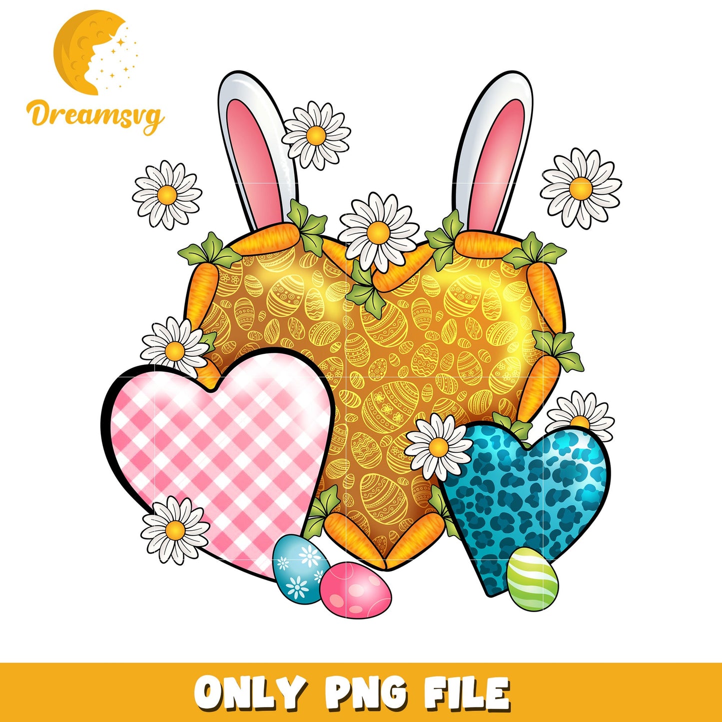 Easter Bunny Hearts and Flowers Colorful PNG Design