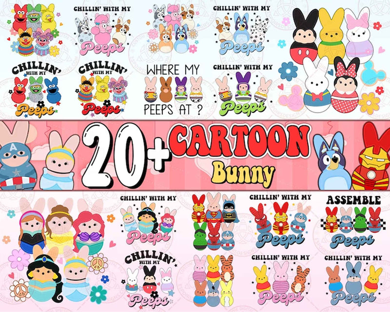 20+ Easter Cartoon Png Bundle, Easter Bunny Png Bundle, Chilling With My Peeps Png, Funny Easter Png, Cute Peeps Png, Instant Download