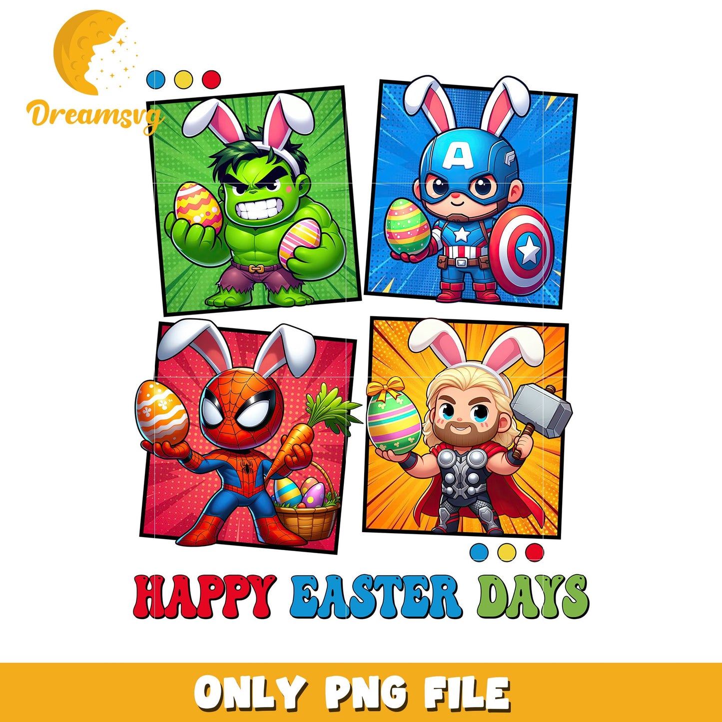 Easter Celebration with Superheroes PNG Fun Art Design