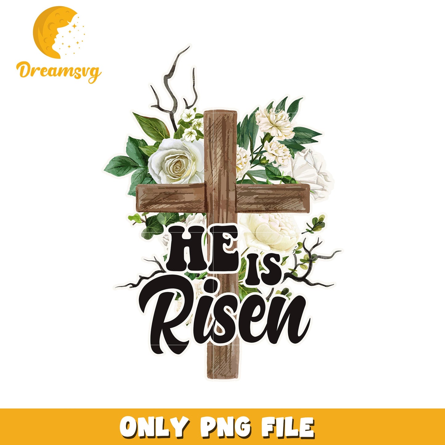 Easter Cross PNG He Is Risen Floral Design