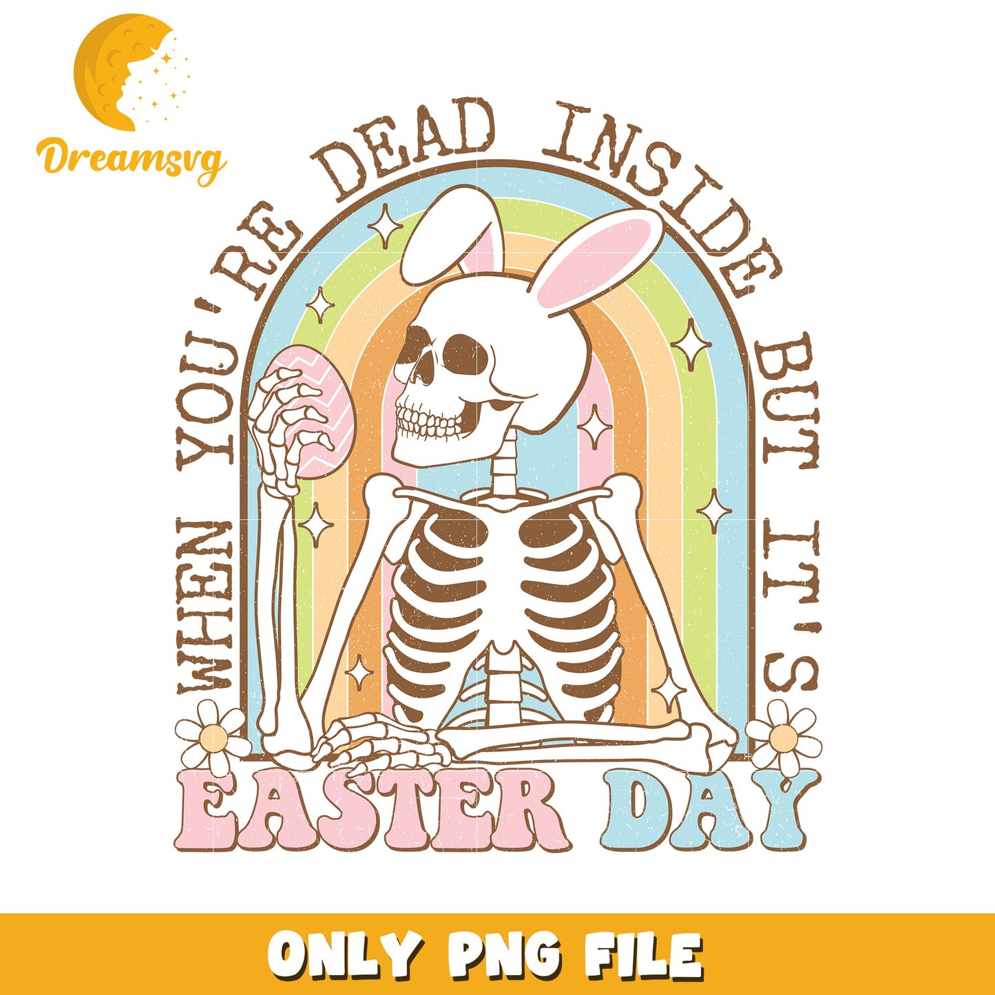 Easter Day Skeleton with Bunny Ears PNG Graphic Design