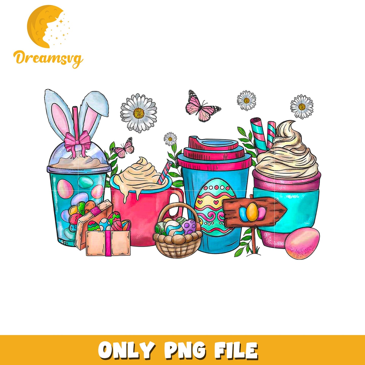 Easter Drinks PNG Cute Bunny & Egg Cups
