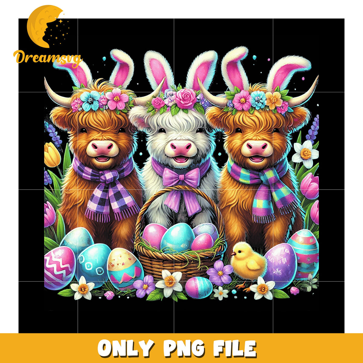 Easter Highland Cows PNG Digital Download