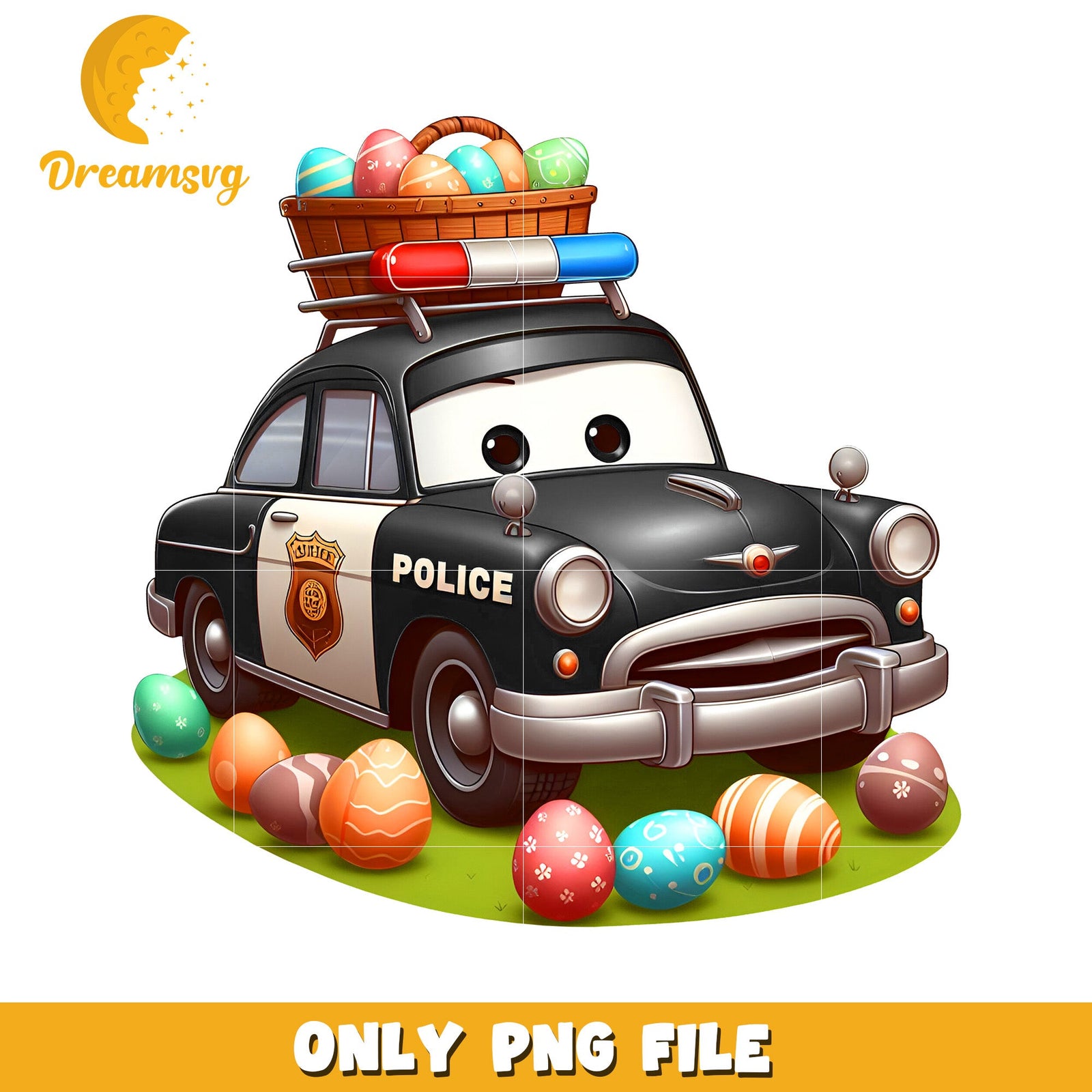 Easter Police Car PNG Cute Cartoon Illustration