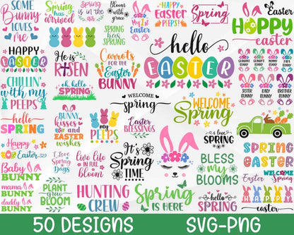 Spring SVG Bundle, Easter SVG Bundle, 50 designs, Happy Easter Svg, Cut Files, Cricut, Png, Svg - Digital download