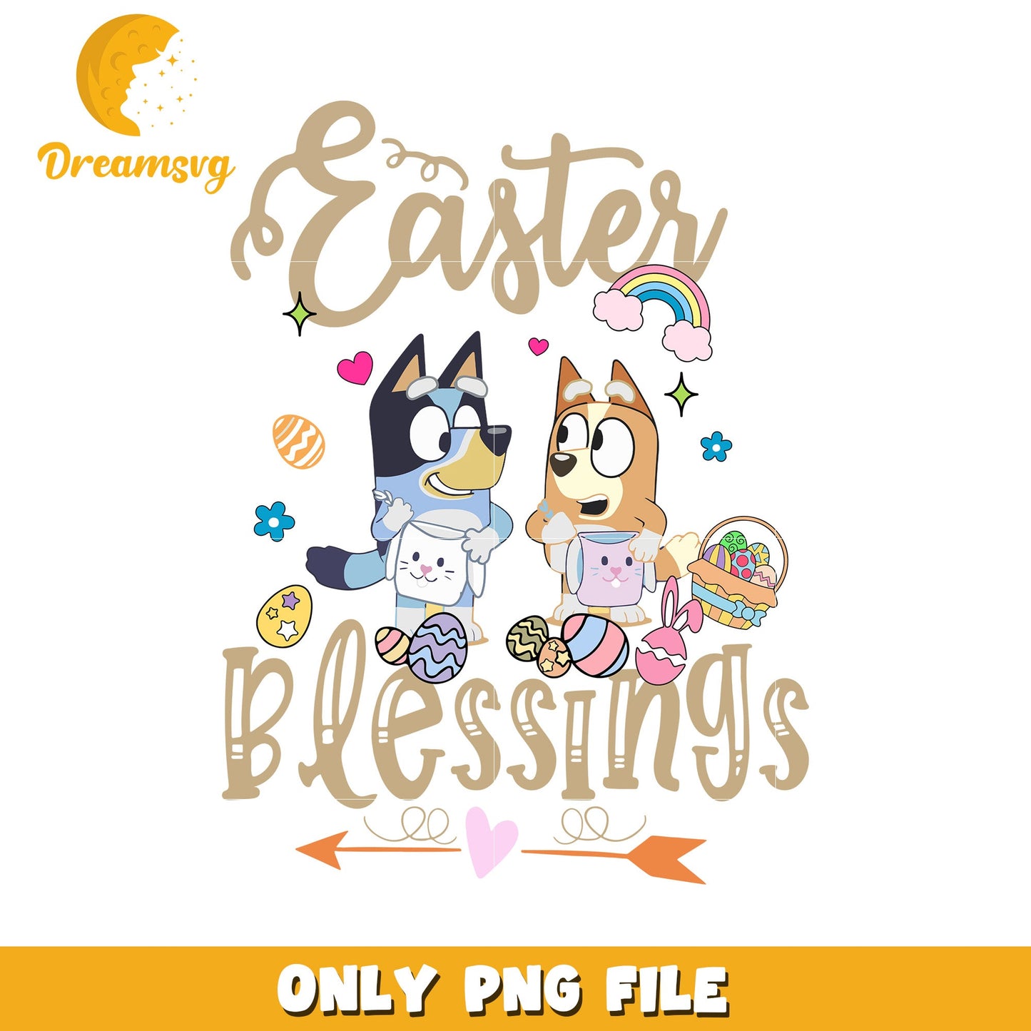 Easter blessings bluey friends png, easter egg png, bluey png