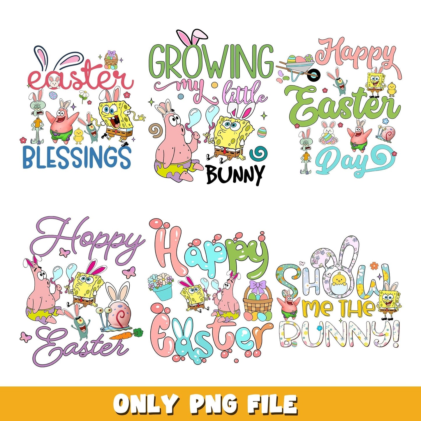 Spongebob happy easter png, Spongebob bundle png, cartoon png