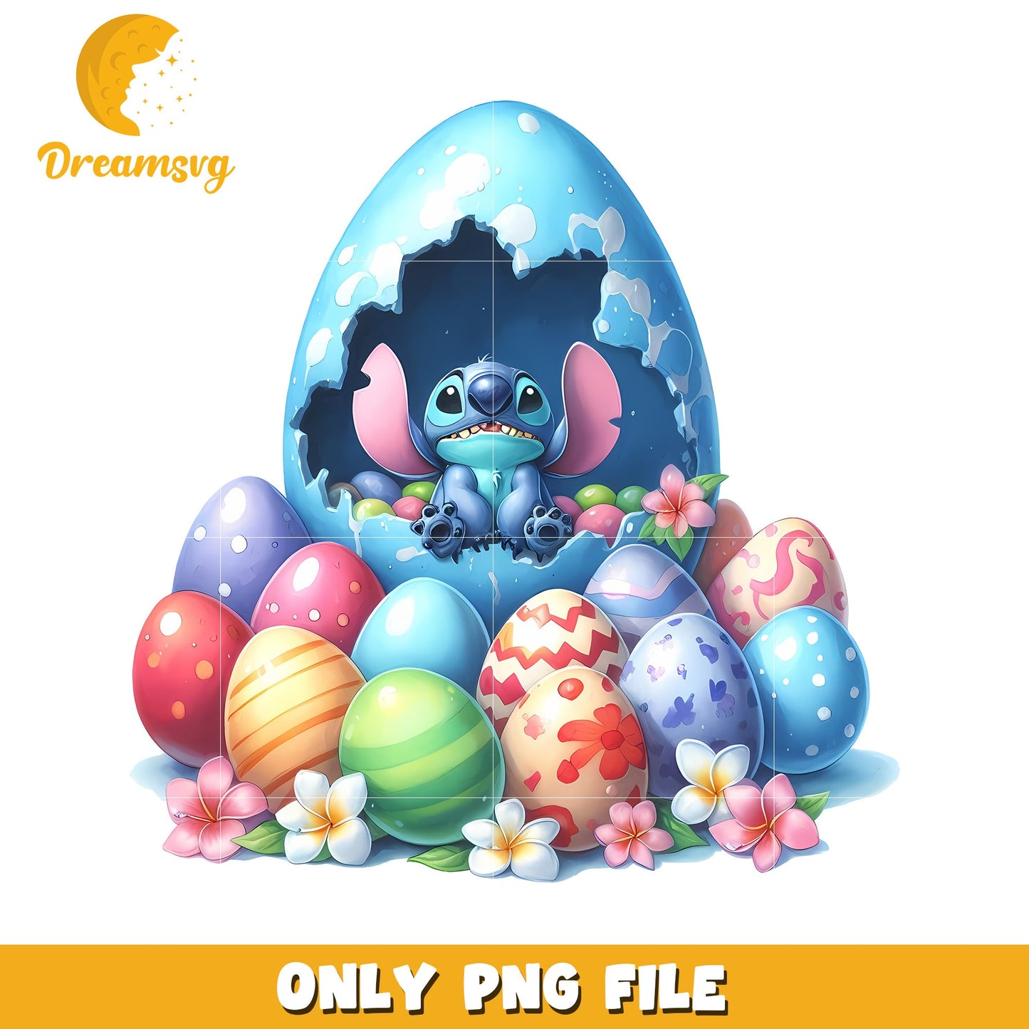 Easter eggs costume stitch png, easter day png, stitch character png