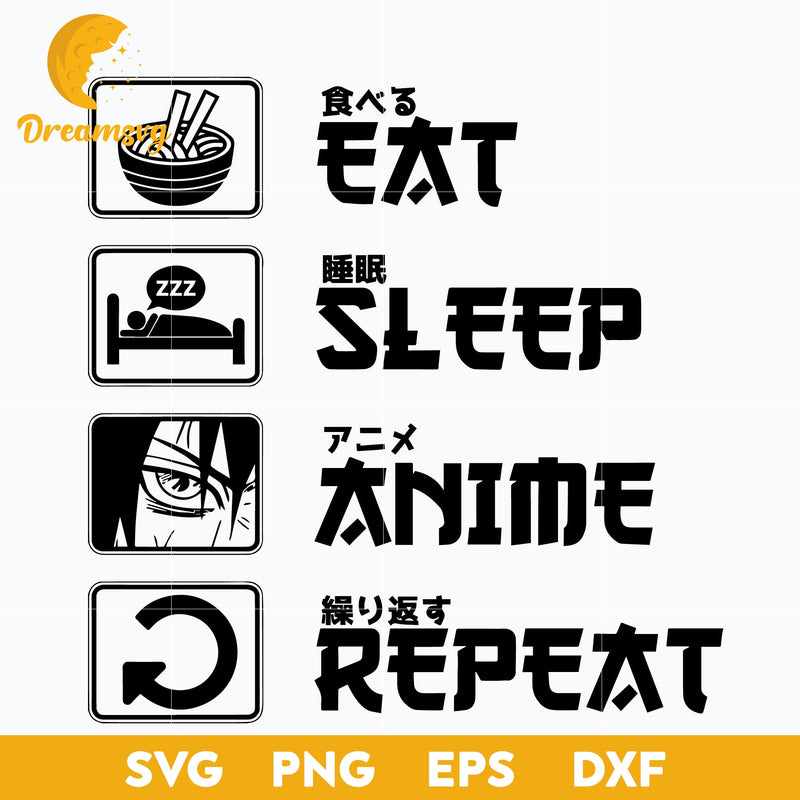 Eat Sleep Anime Repeat Svg, Anime Fan Svg, file for cricut, Anime svg, png, eps, dxf digital download