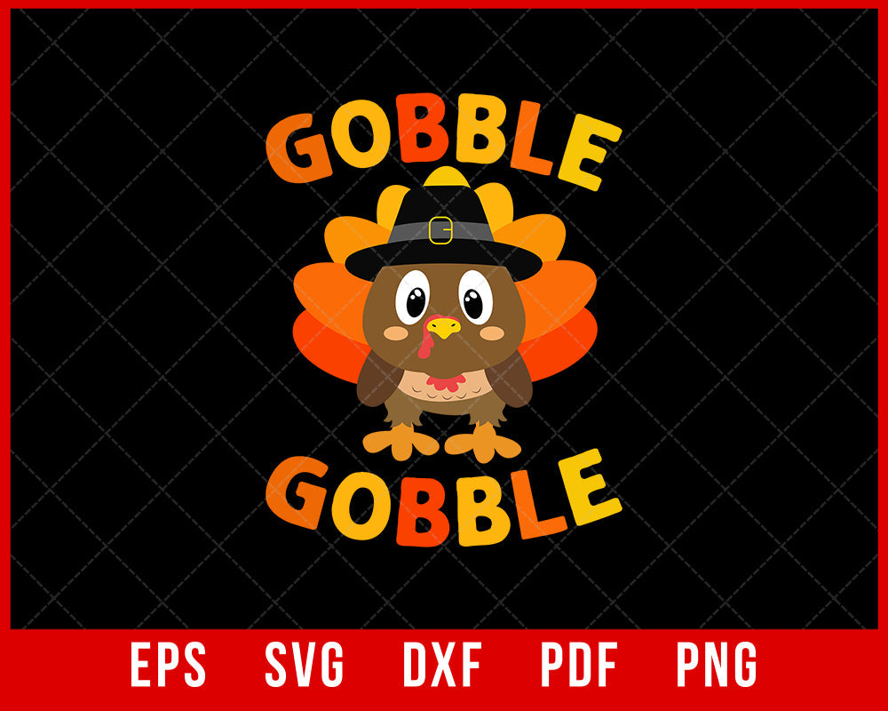 Cute Gobble Gobble Turkey Pilgrim Little Boys Thanksgiving T-Shirt Thanksgiving SVG Cutting File Digital Download