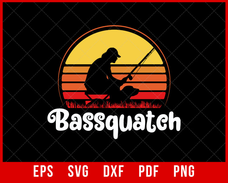 Bassquatch! Funny Bigfoot Fishing Outdoor Retro T-Shirt Fishing SVG Cutting File Digital Download