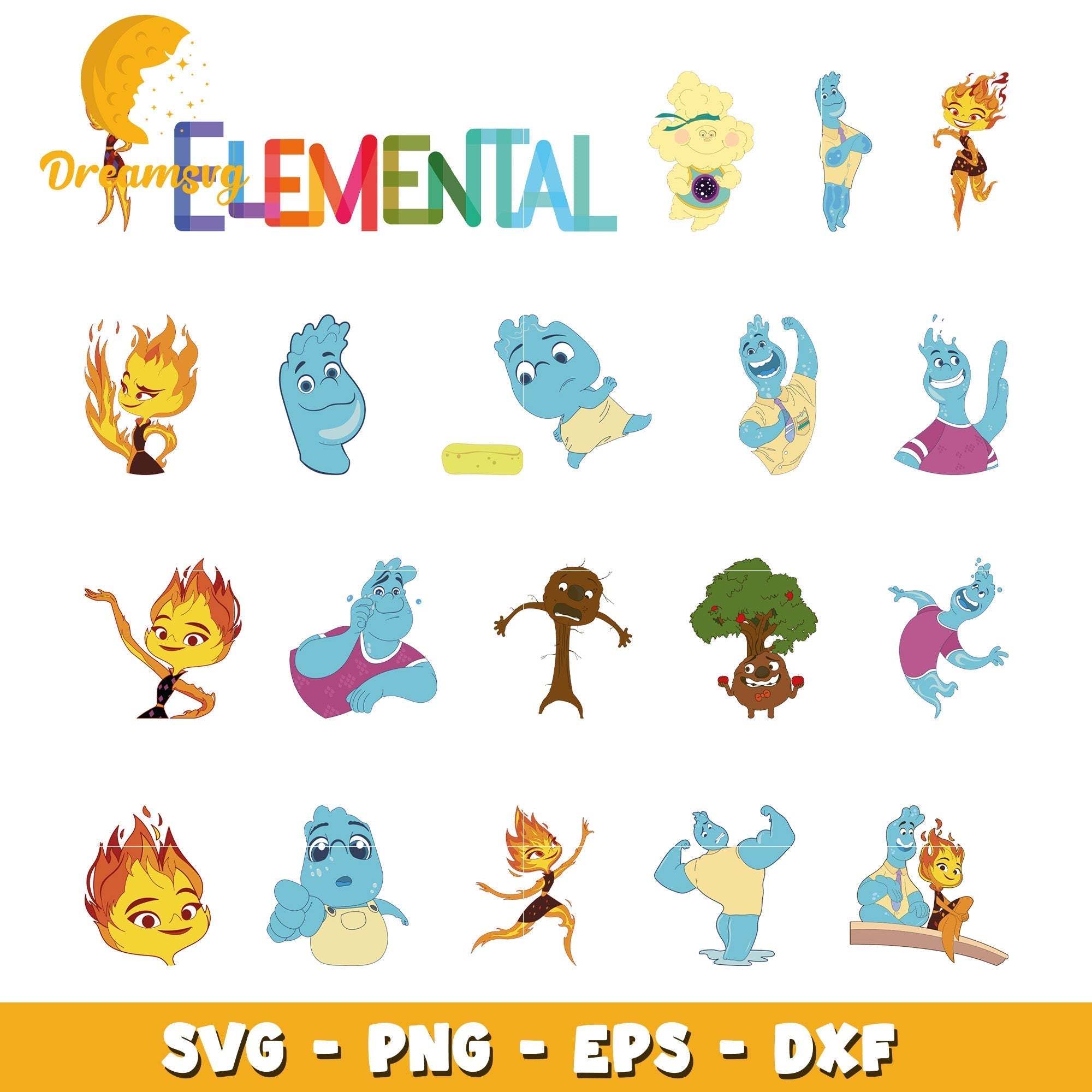 Elemental cartoon design bundle svg, ember lumen and wade ripple svg