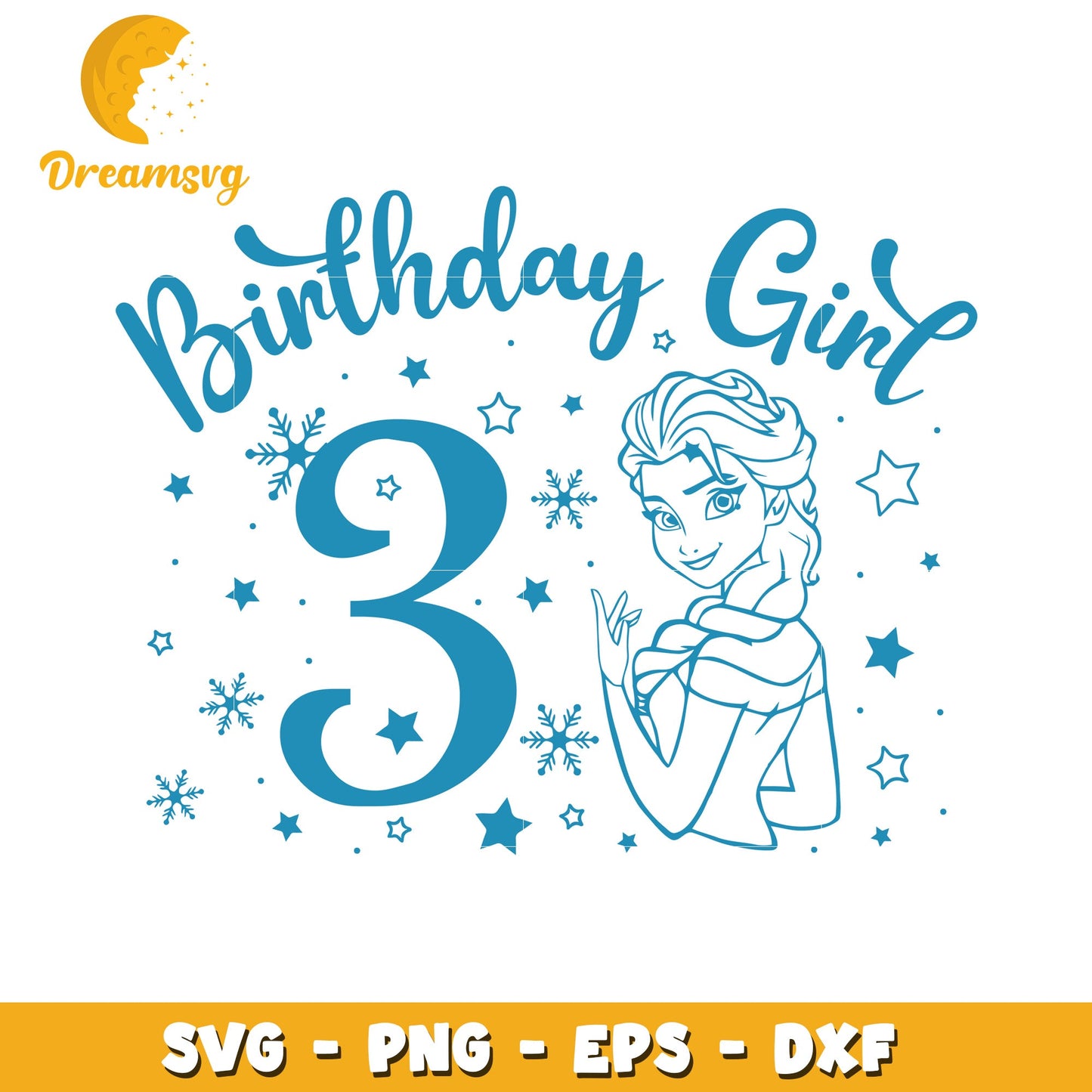 Elsa 3rd Birthday SVG PNG EPS DXF