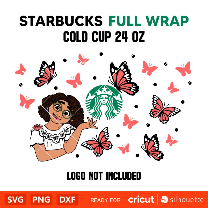 Mirabel Butterfly Full Wrap Svg, Starbucks Svg, Coffee Ring Svg, Cold Cup Svg, Cricut, Silhouette Vector Cut File