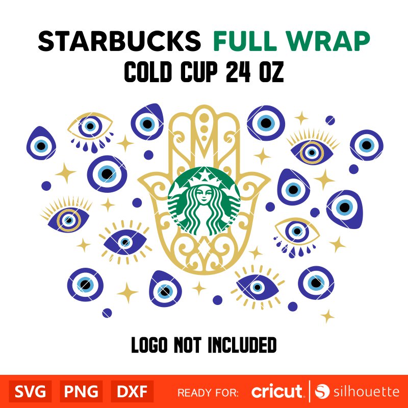 Evil Eye Full Wrap Svg, Starbucks Svg, Coffee Ring Svg, Cold Cup Svg, Cricut, Silhouette Vector Cut File