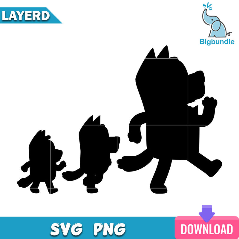 Family bluey silhouette svg, bluey svg, digital download.