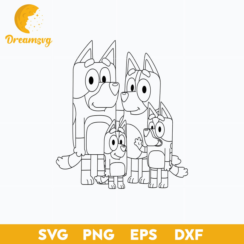 Family outline svg, Bluey Vector, Bluey Alphabeth, Bluey Cutfile, Bluey Clipart, Cartoon svg, png, dxf, eps file