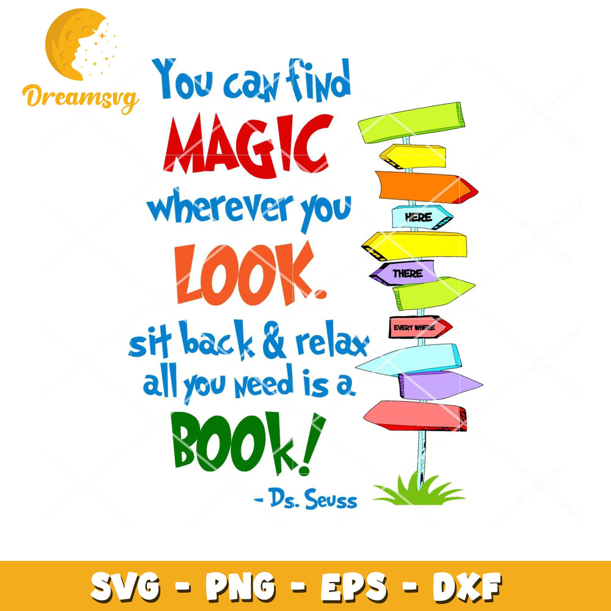 Find Magic in Books Inspirational Quote SVG Design Download