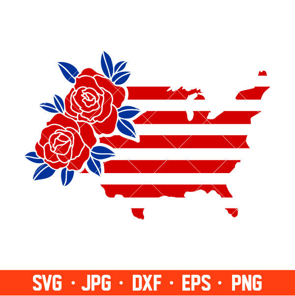 Floral USA Map Svg, 4th of July Svg, Patriotic Svg, Independence Day Svg, USA Svg, Cricut, Silhouette Vector Cut File