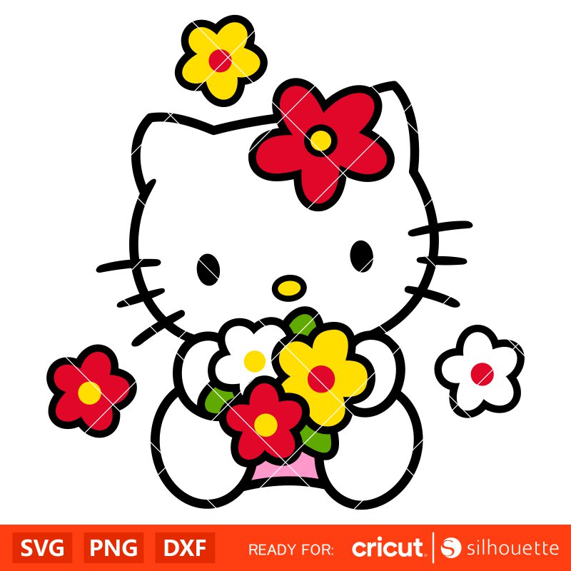 Flower Hello Kitty SVG, Hello Kitty SVG Cricut, Silhouette Vector Cut Files