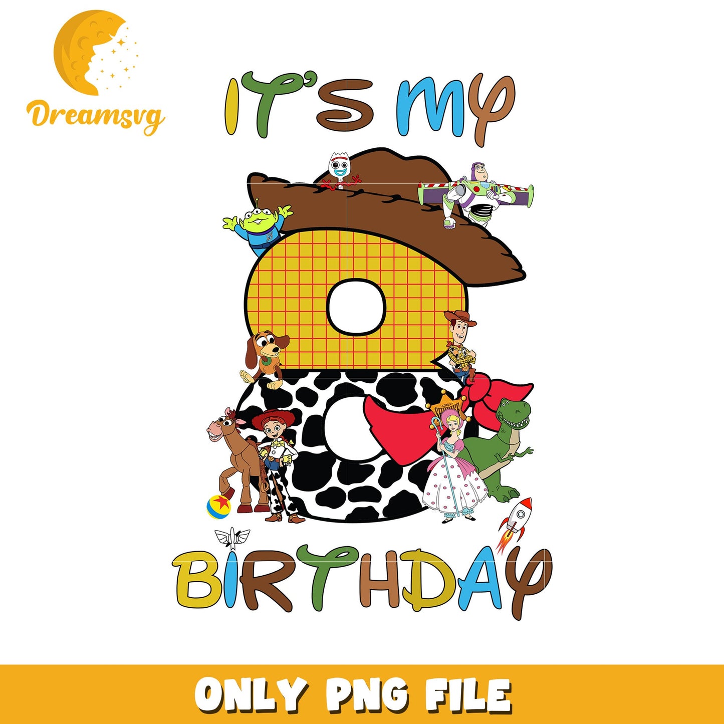 Fun Birthday PNG Design for Kids Eight Years Old Party