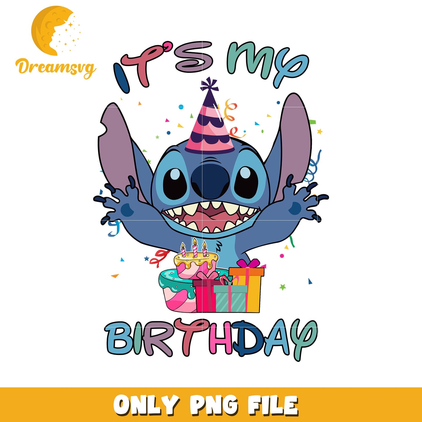 Fun Happy Birthday Stitch PNG File for Celebrations