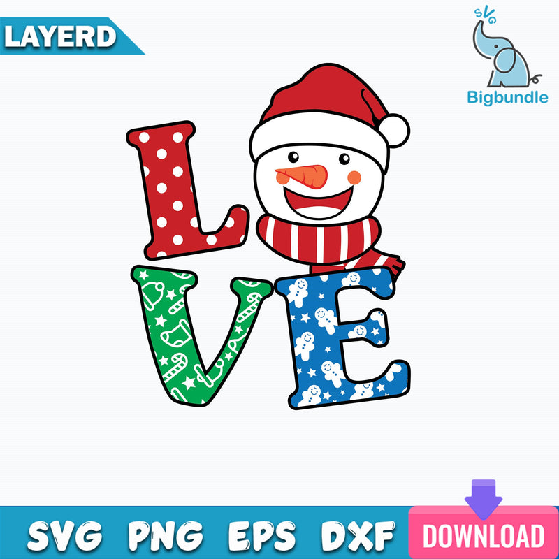 Love SVG, Christmas Svg, Snowman Svg