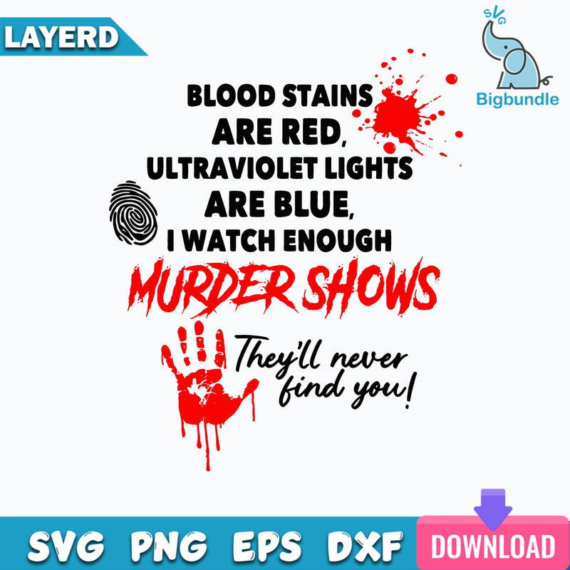 Blood Stains Are Red, Ultraviolet Lights Are Blue,  I Watch Enough Murder Shows. They'll never find you! Svg