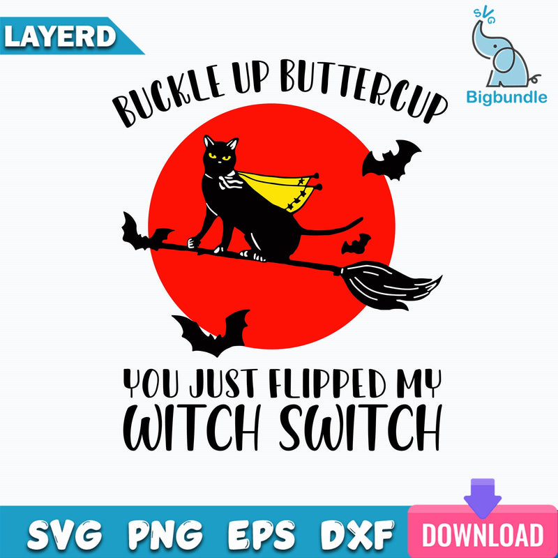 Buckle Up Buttercup You Just Flipped My Witch Switch Svg, Witch Cat svg