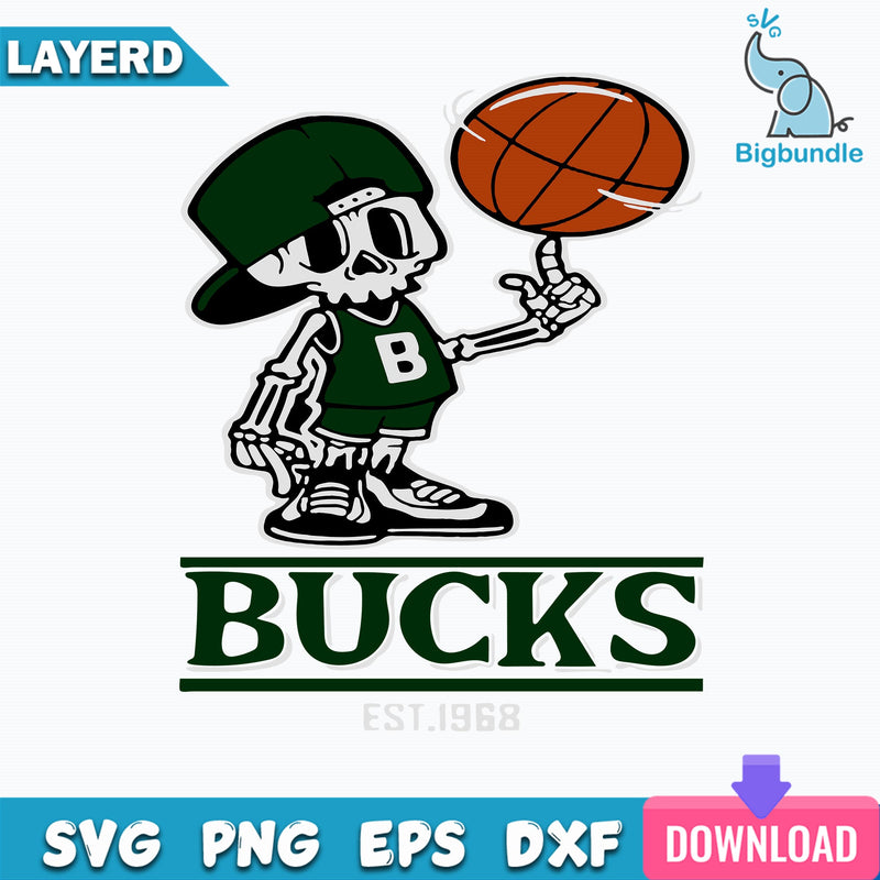 Bucks Basketball est1968 Svg, Skeleton Basketball Svg