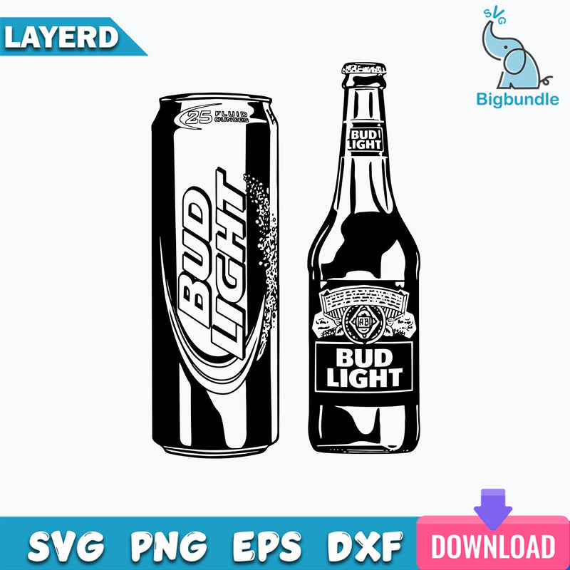 Black anh White Bud Light Svg, Bud Light Svg