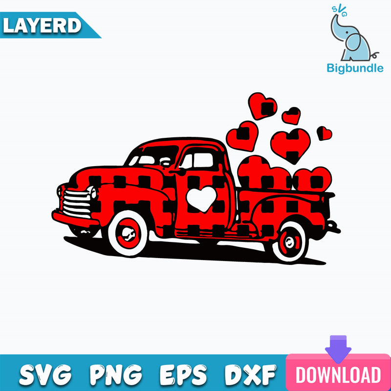 Truck With Red Checkered Pattern Svg, Red Checkered Pattern Heart Svg